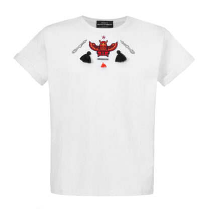 T-SHIRT ETNO HANDMADE BIAŁY DAMSKI